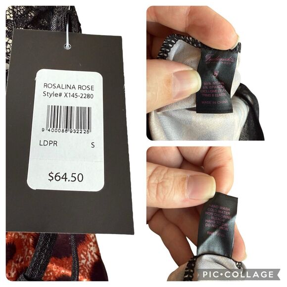 Frederick's of Hollywood Nightgown Thong Set SMALL Rosalina Rose Leopard Slit - Picture 15 of 16